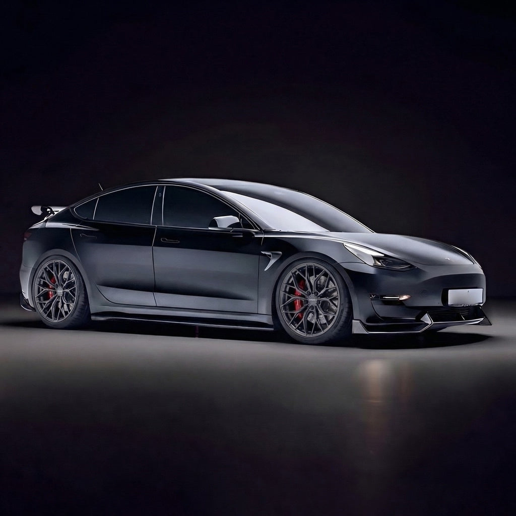 Tesla Model Y (fits all) - Hybrid Forged Stealth Gloss Carbon 20" Staggered Wheelset